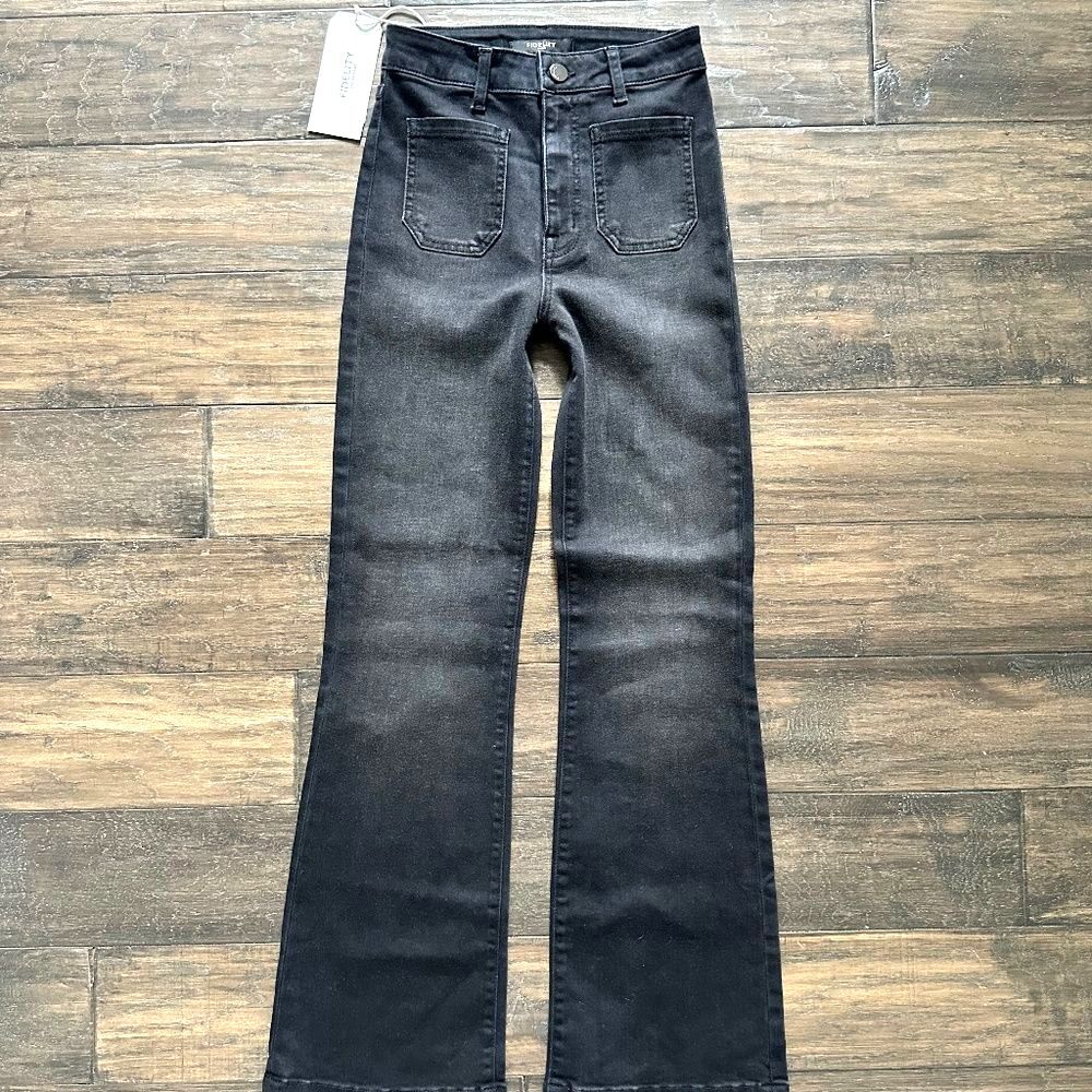 FIDELITY DENIM Washed Black Flare Jean w/ Front Pockets Sz 24? NWT!!